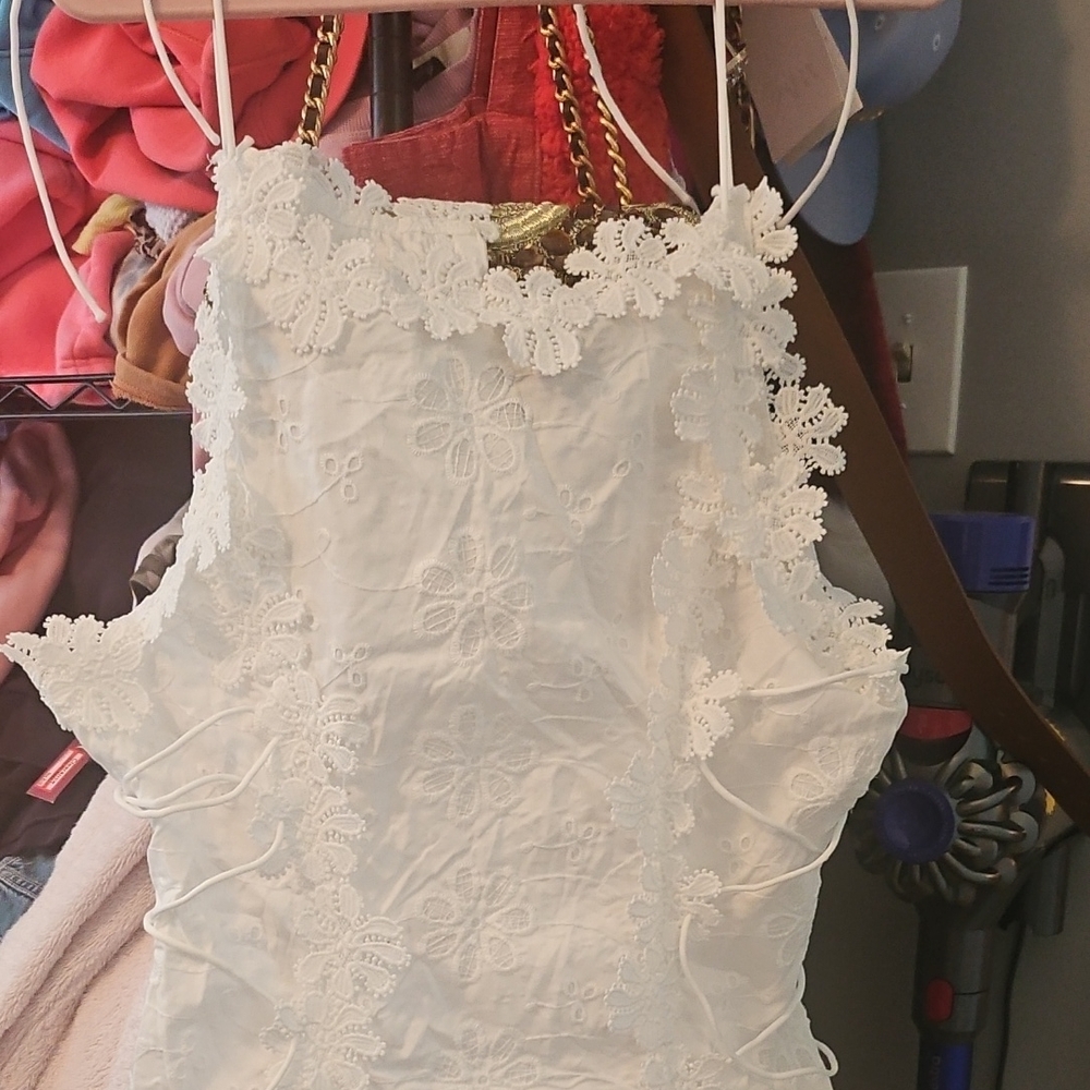 Liana MAXI Elegant White Lace Asymmetrical Dress XL NEW